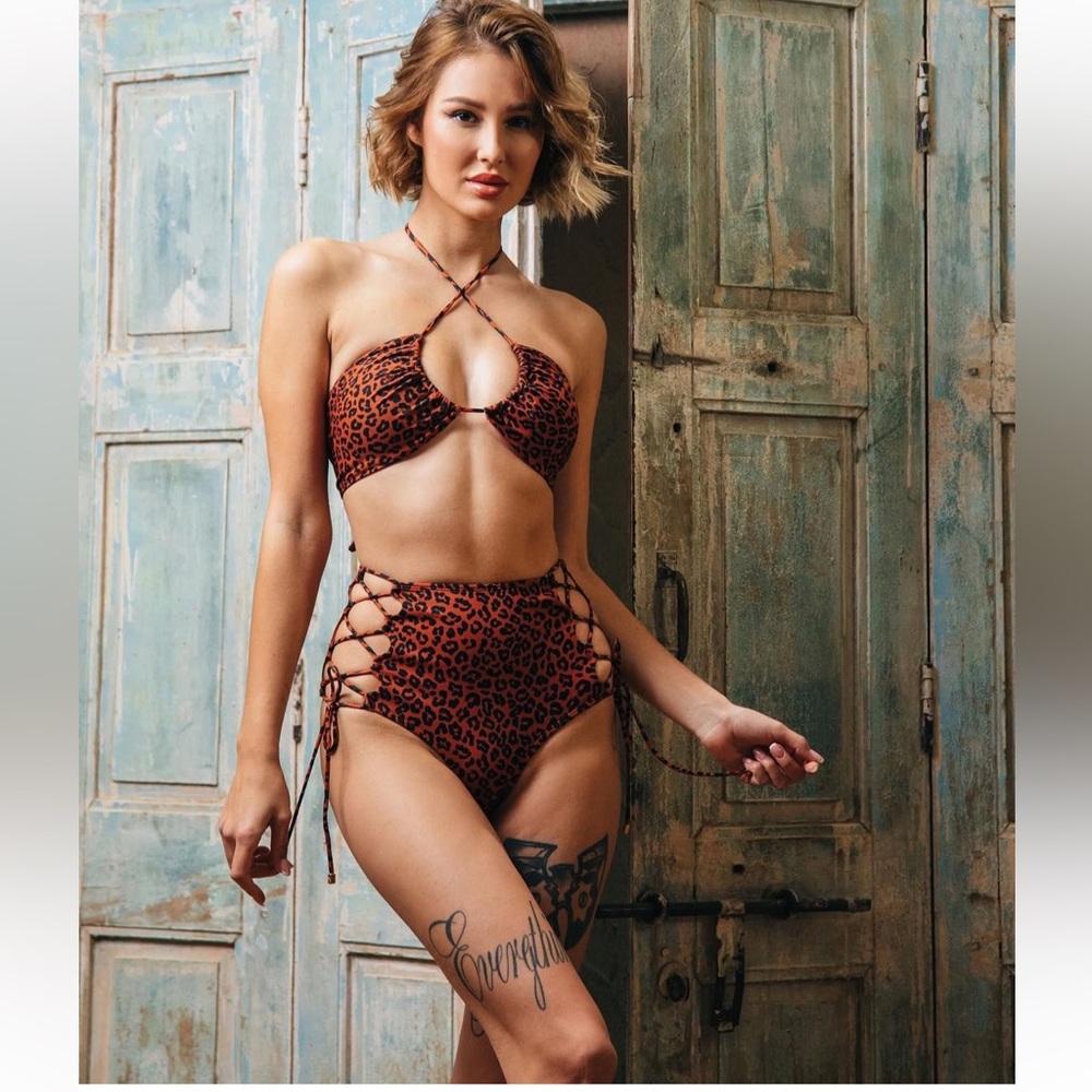 Buff Bunny Brown Leopard Print Santorini Top and Bottom Bikini Set
